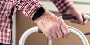 SH_SL_WanderGuard_BLUE_wearable_on_resident_wrist_2019