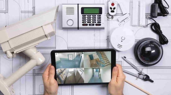 security products and tablet monitoring building areas